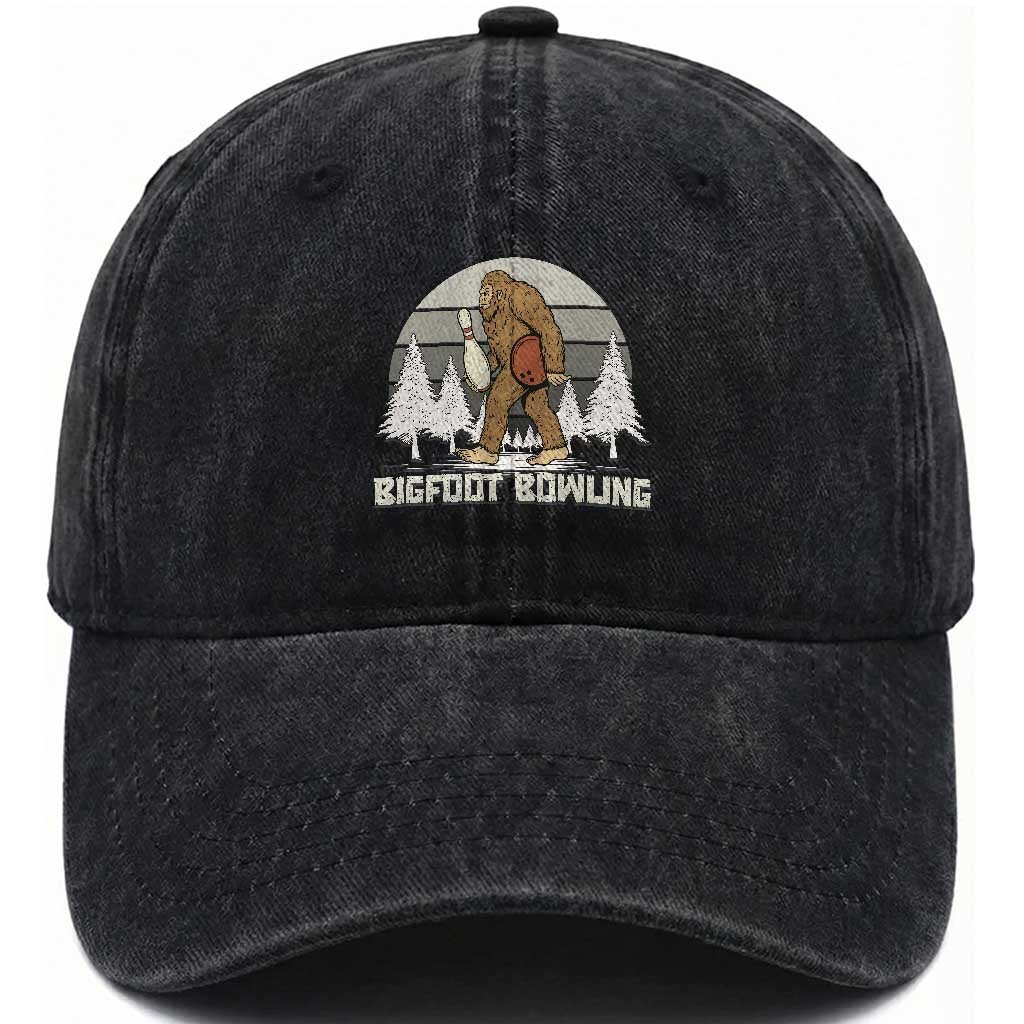 Funny Bigfoot Bowling Washed Cotton Baseball Cap Gift For Bowler