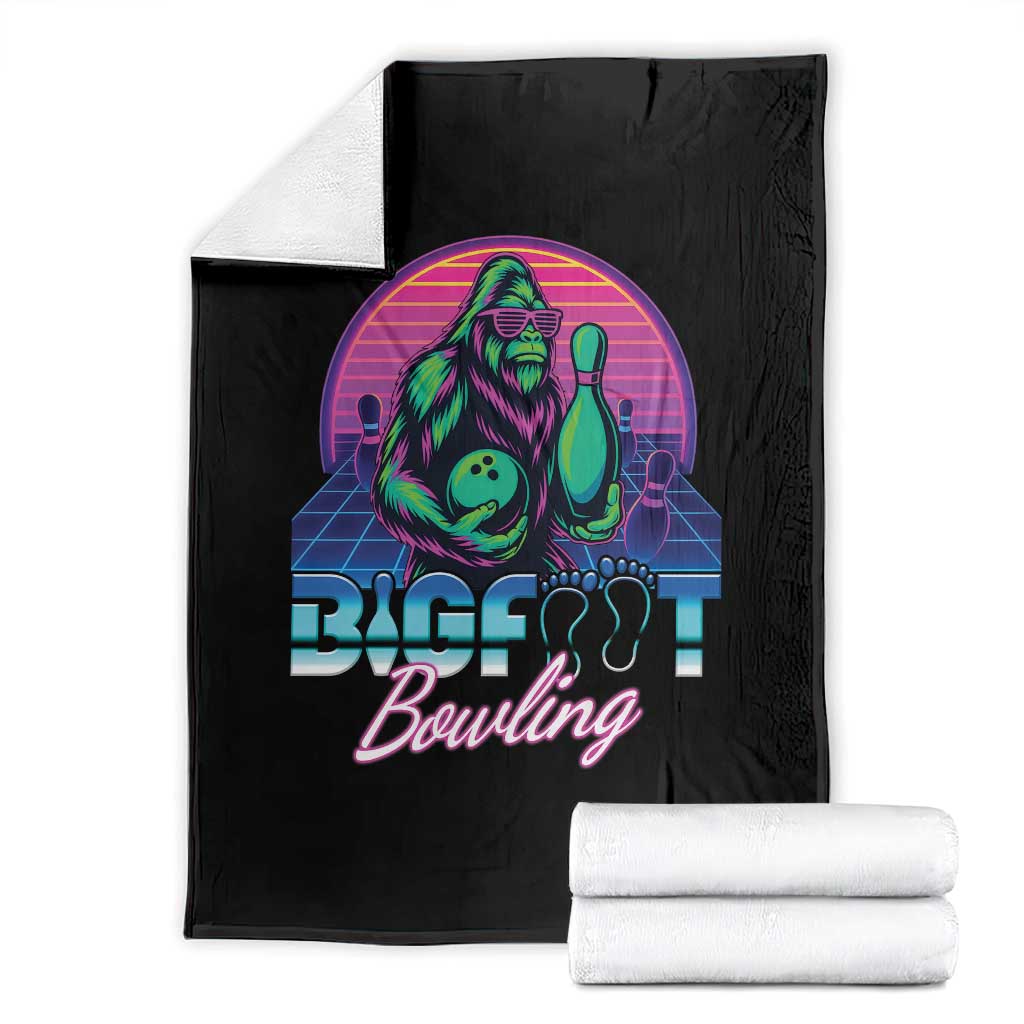 Funny Bigfoot Bowling Vaporwave Gift Throw Blanket - Wonder Print Shop