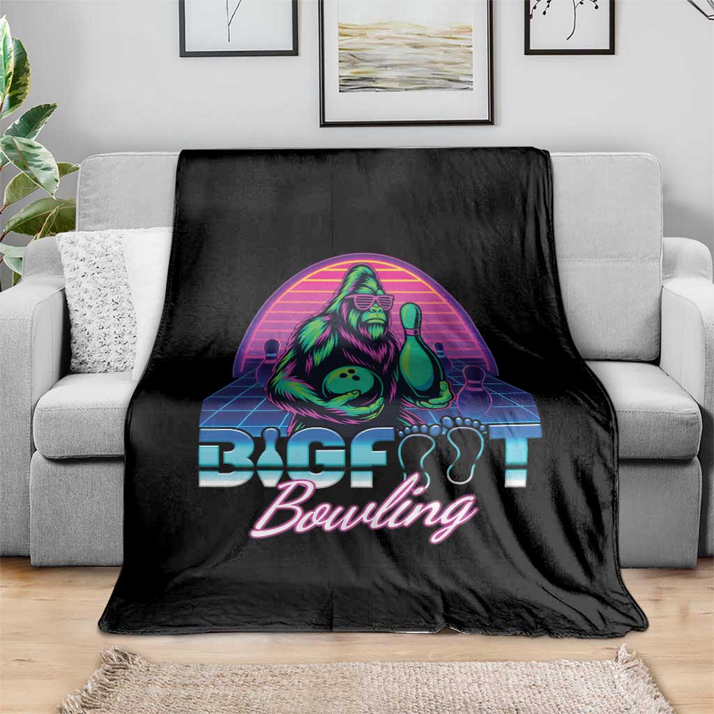 Funny Bigfoot Bowling Vaporwave Gift Throw Blanket - Wonder Print Shop