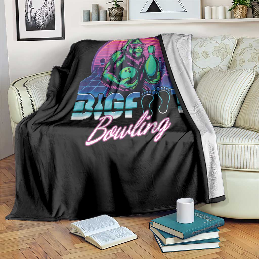 Funny Bigfoot Bowling Vaporwave Gift Throw Blanket - Wonder Print Shop