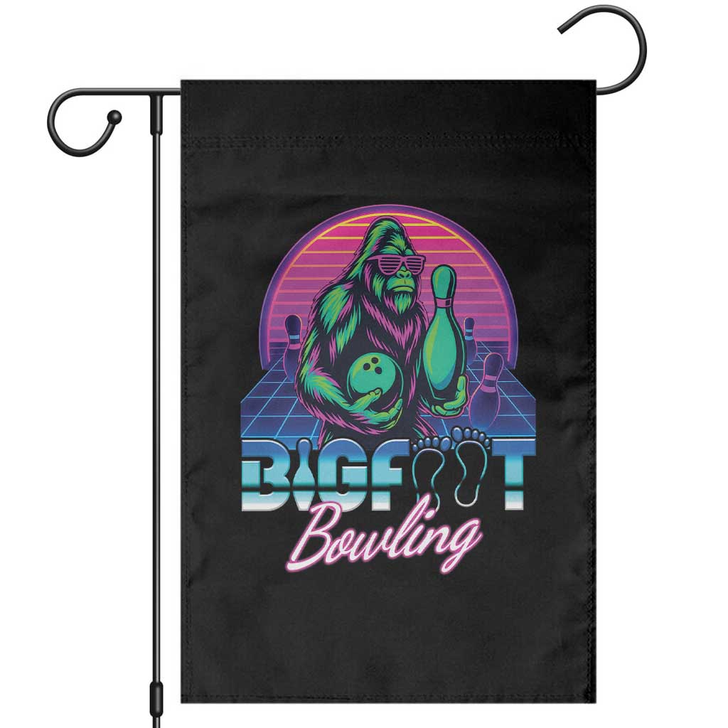 Funny Bigfoot Bowling Vaporwave Gift Garden Flag - Wonder Print Shop