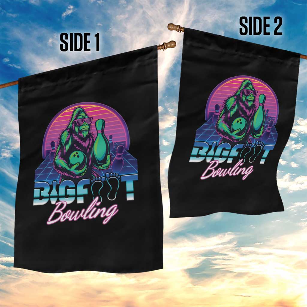 Funny Bigfoot Bowling Vaporwave Gift Garden Flag - Wonder Print Shop