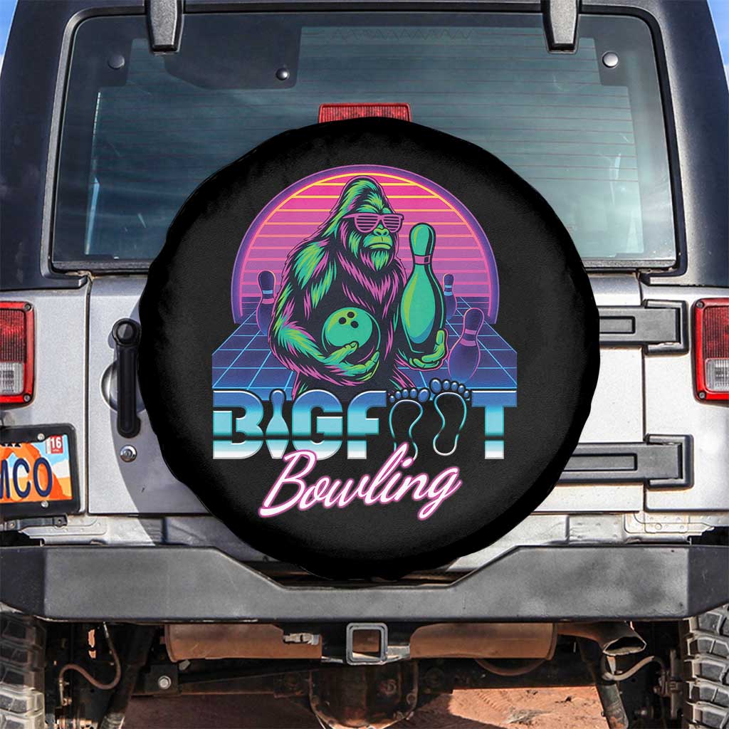 Funny Bigfoot Bowling Vaporwave Gift Spare Tire Cover - Wonder Print Shop