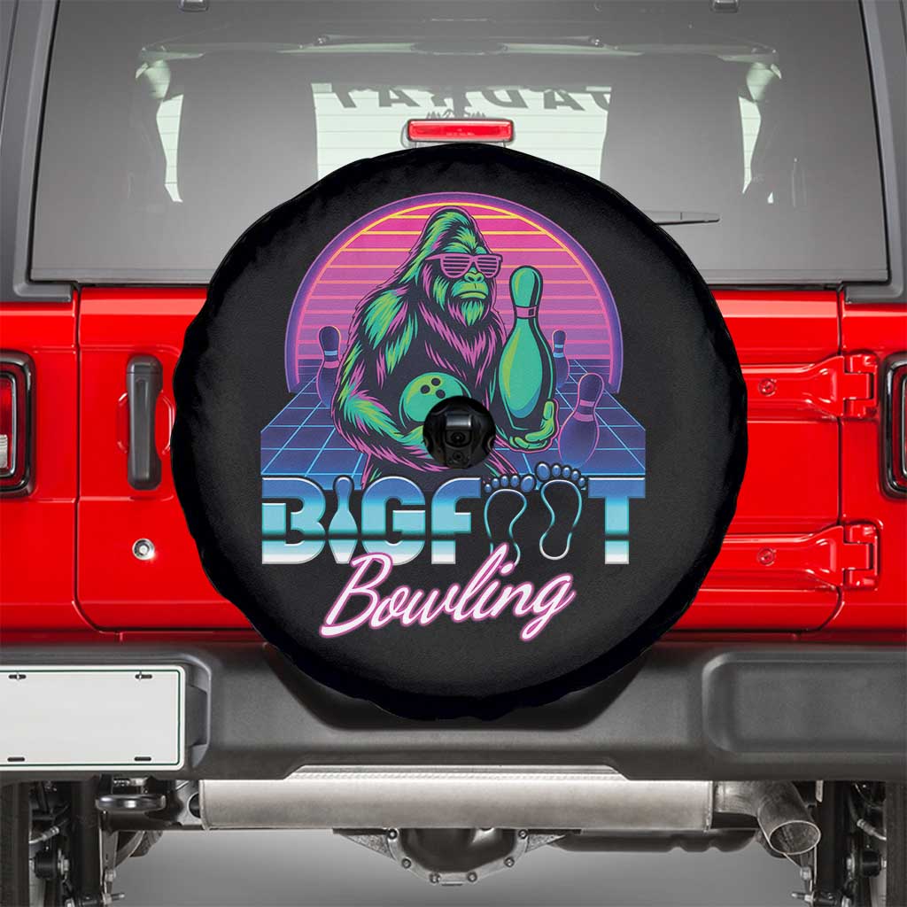 Funny Bigfoot Bowling Vaporwave Gift Spare Tire Cover - Wonder Print Shop