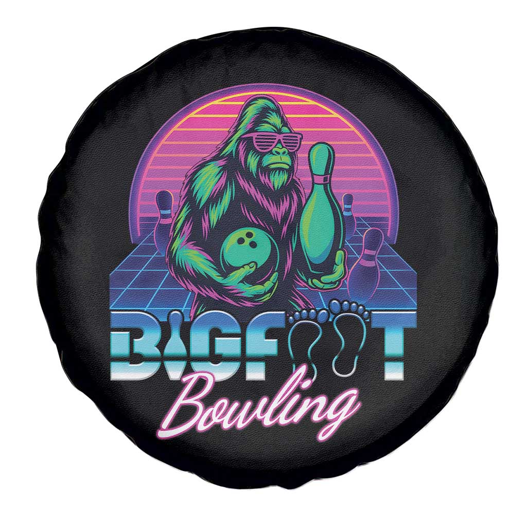 Funny Bigfoot Bowling Vaporwave Gift Spare Tire Cover - Wonder Print Shop