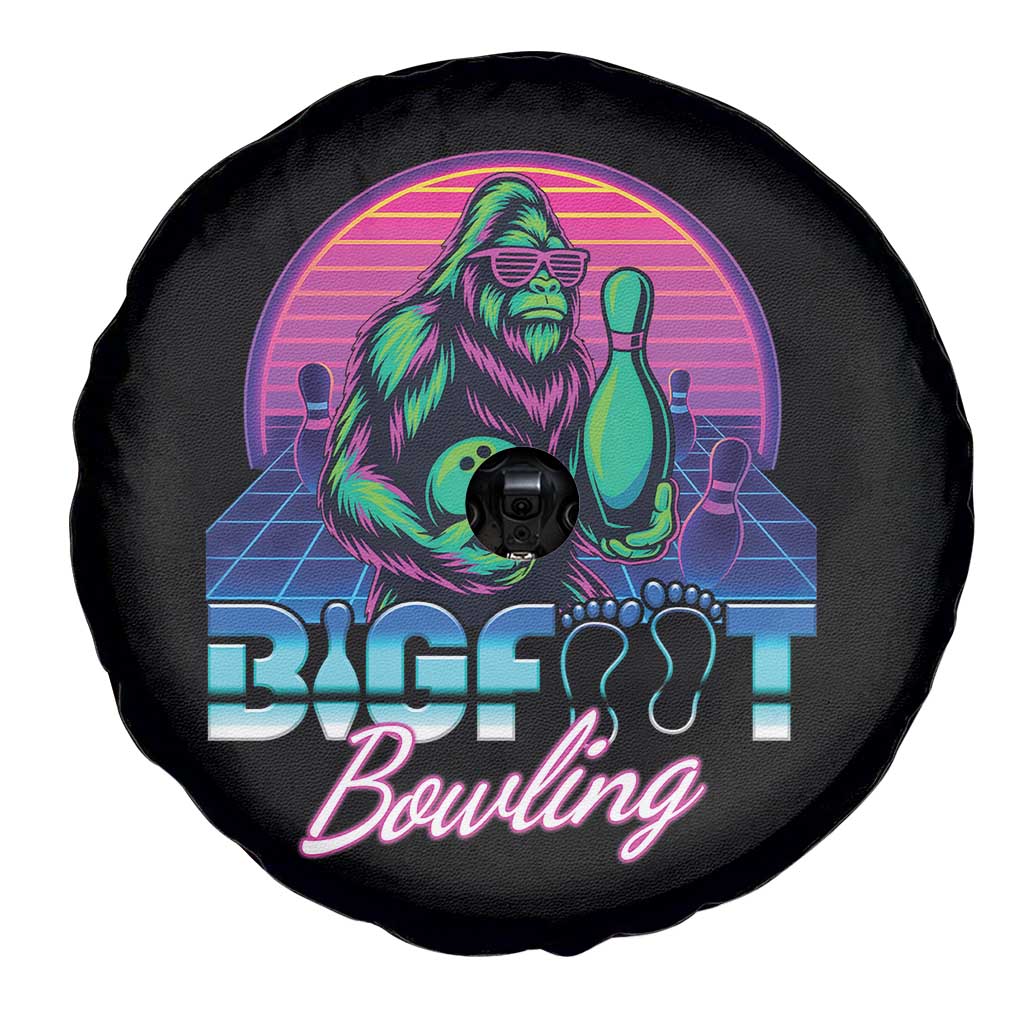 Funny Bigfoot Bowling Vaporwave Gift Spare Tire Cover - Wonder Print Shop
