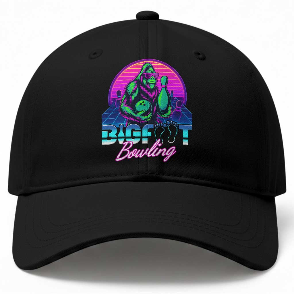 Funny Bigfoot Bowling Vaporwave Gift Baseball Cap