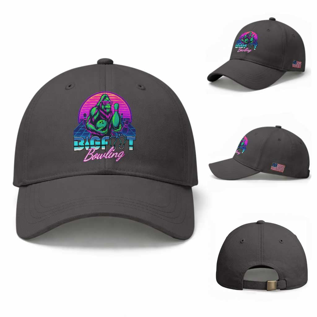 Funny Bigfoot Bowling Vaporwave Gift Baseball Cap