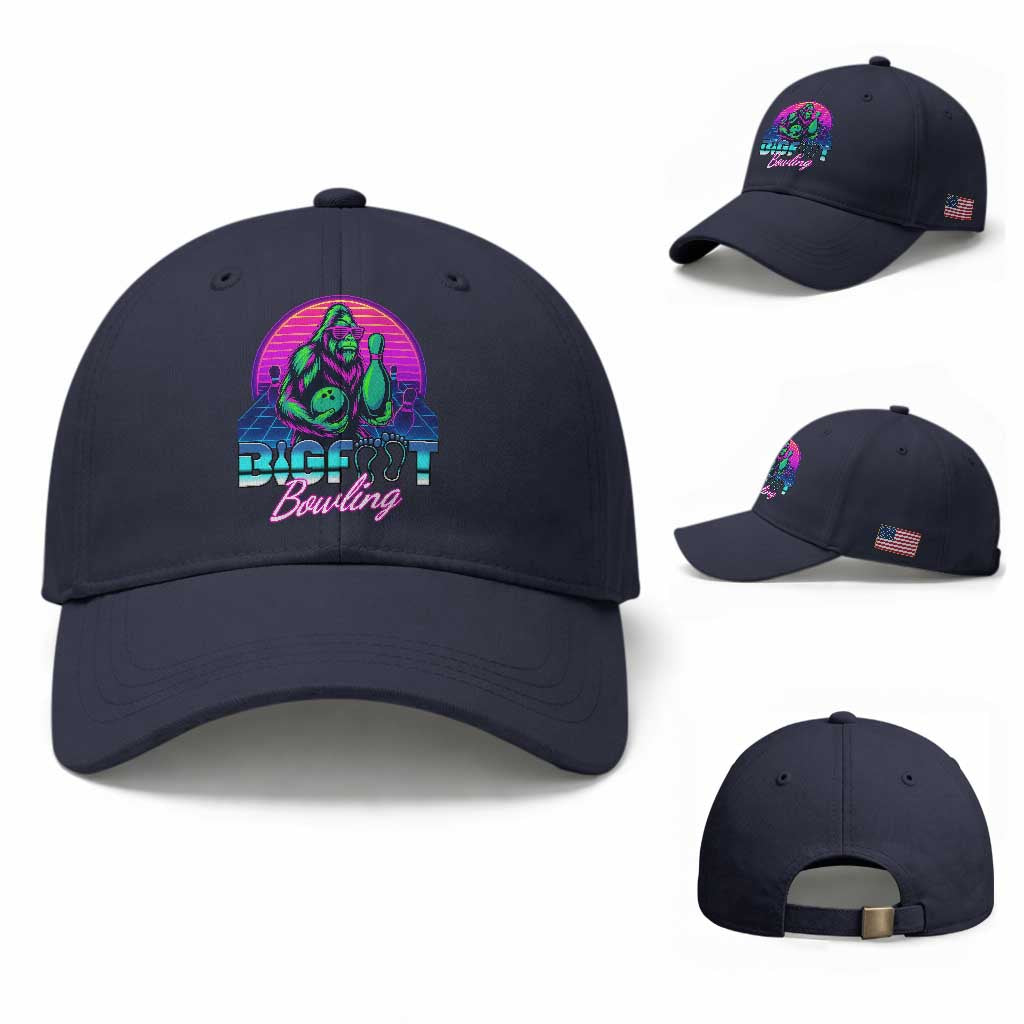 Funny Bigfoot Bowling Vaporwave Gift Baseball Cap