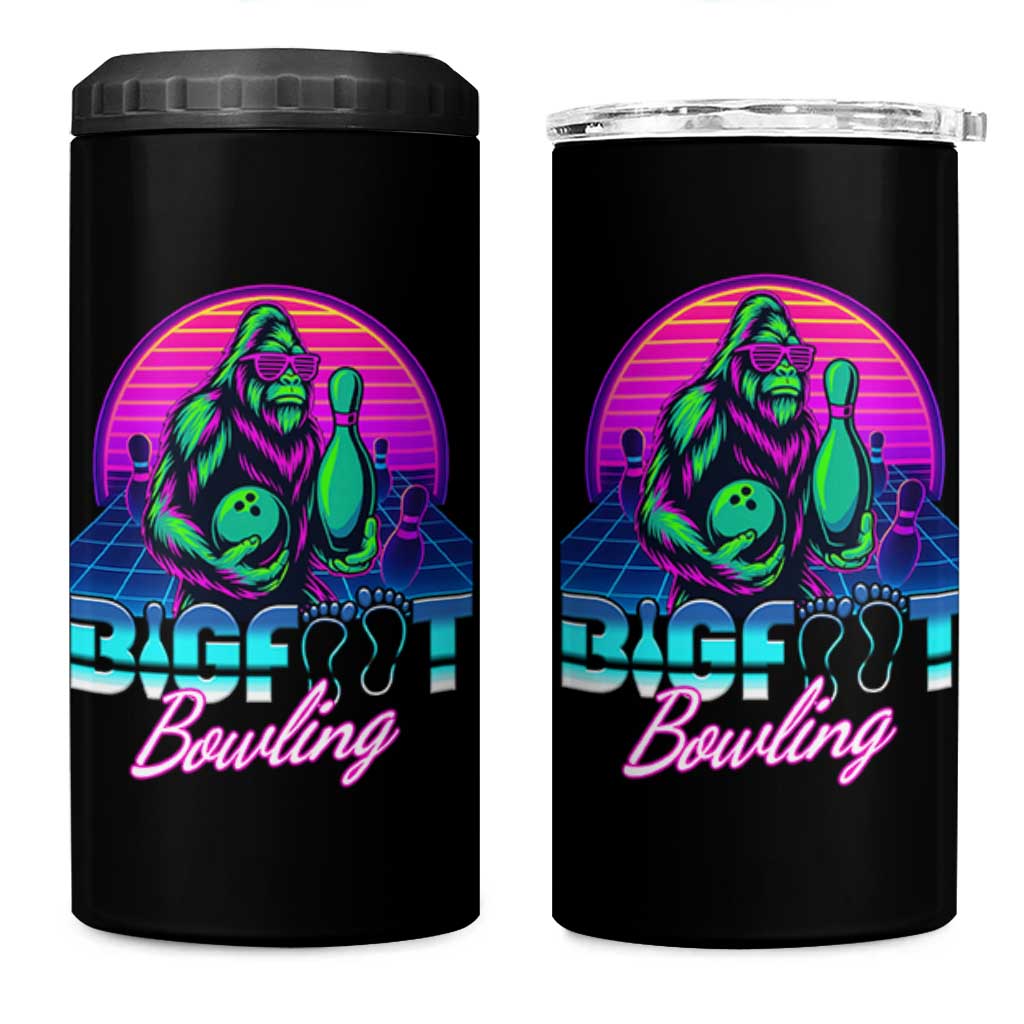 Funny Bigfoot Bowling Vaporwave Gift 4 in 1 Can Cooler Tumbler - Wonder Print Shop