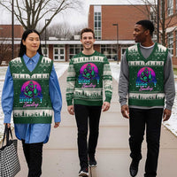 Funny Bigfoot Bowling Vaporwave Gift V-Neck Knit Sweater Vest - Wonder Print Shop