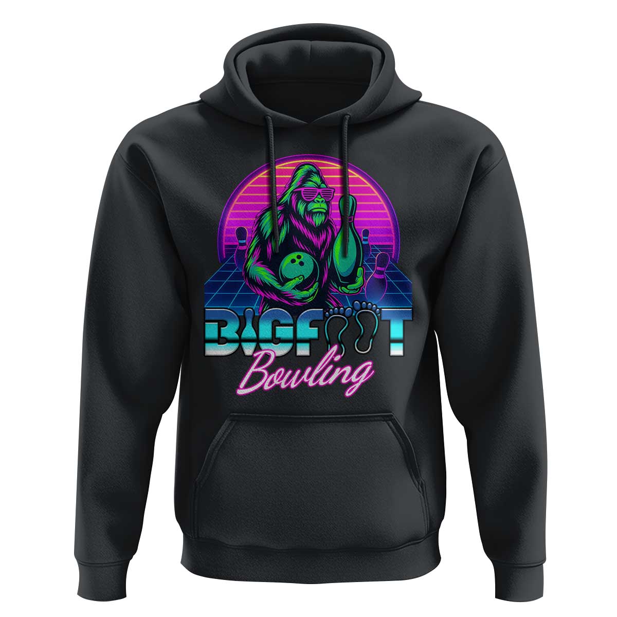 Funny Bigfoot Bowling Vaporwave Gift Hoodie - Wonder Print Shop