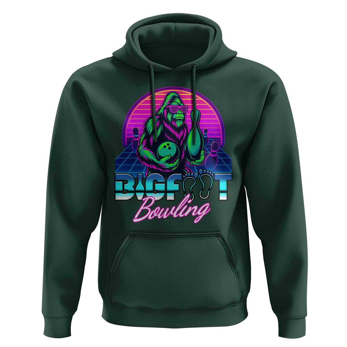 Funny Bigfoot Bowling Vaporwave Gift Hoodie - Wonder Print Shop