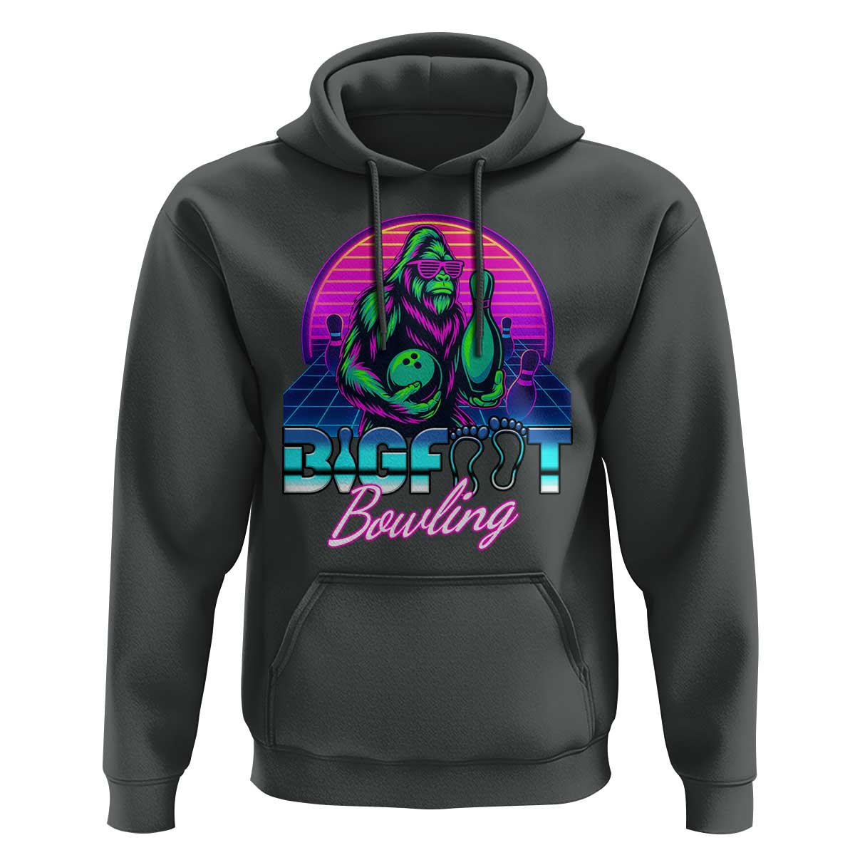 Funny Bigfoot Bowling Vaporwave Gift Hoodie - Wonder Print Shop