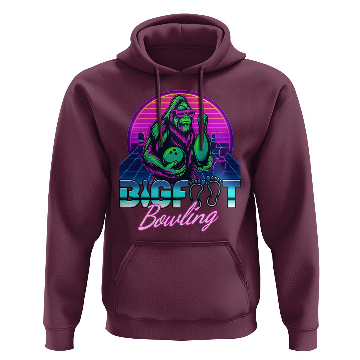 Funny Bigfoot Bowling Vaporwave Gift Hoodie - Wonder Print Shop