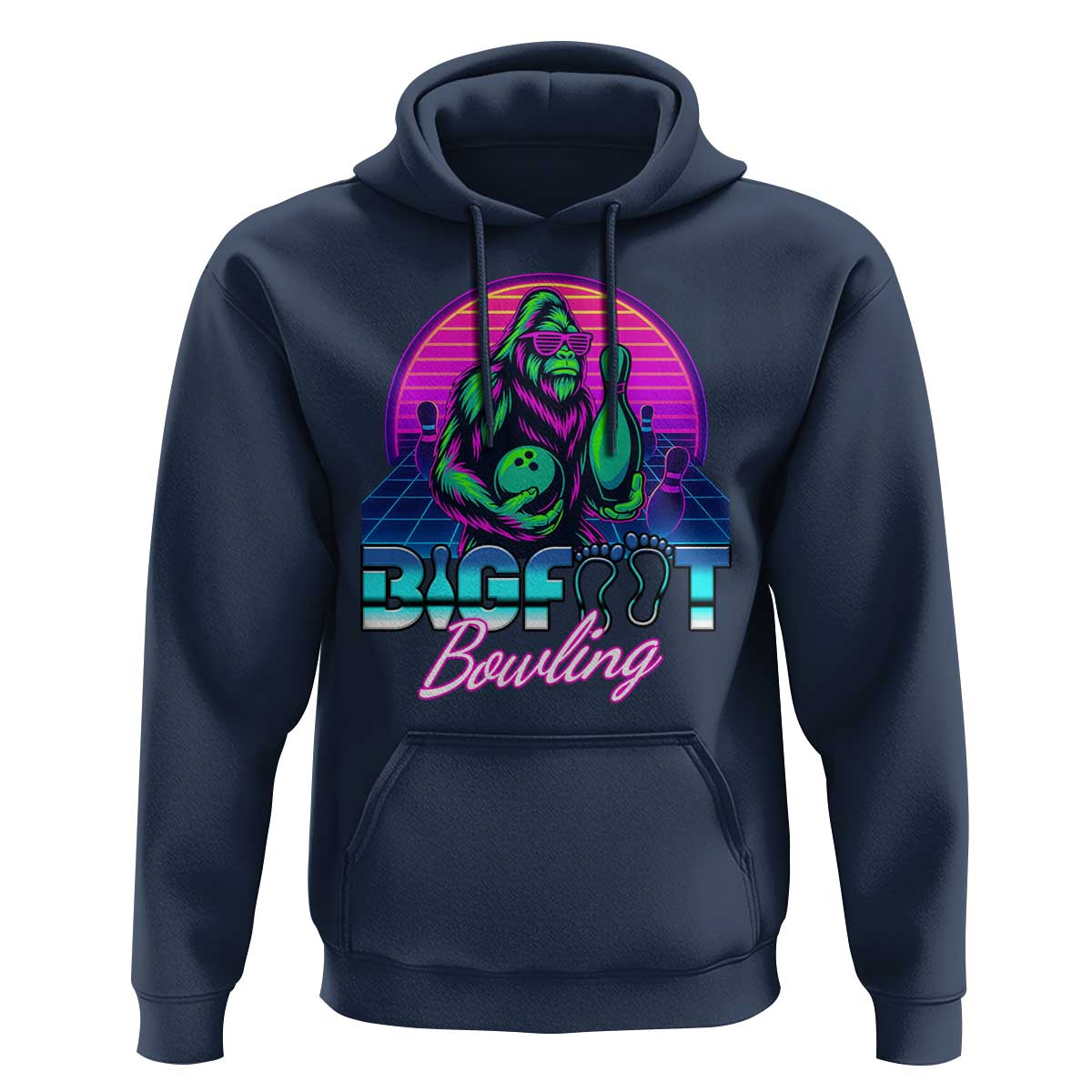 Funny Bigfoot Bowling Vaporwave Gift Hoodie - Wonder Print Shop