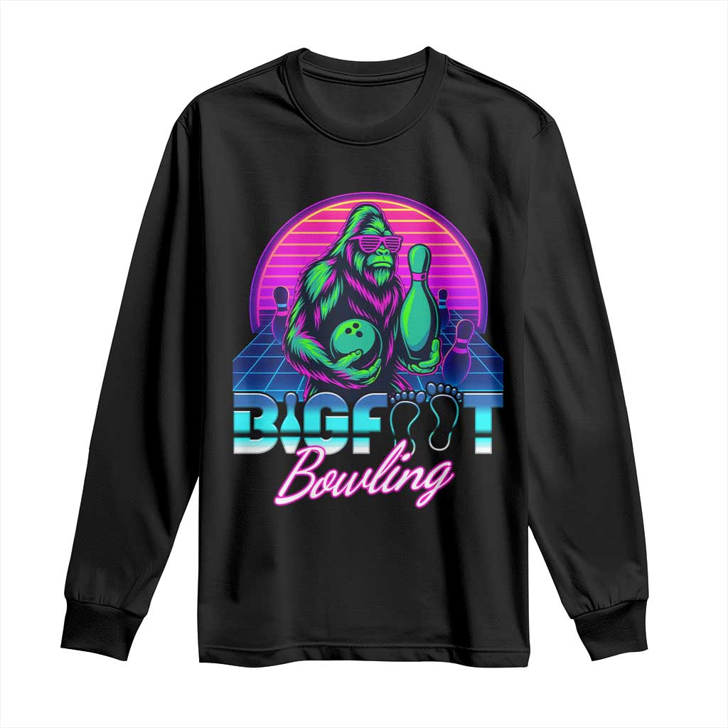 Funny Bigfoot Bowling Vaporwave Gift Long Sleeve Shirt - Wonder Print Shop
