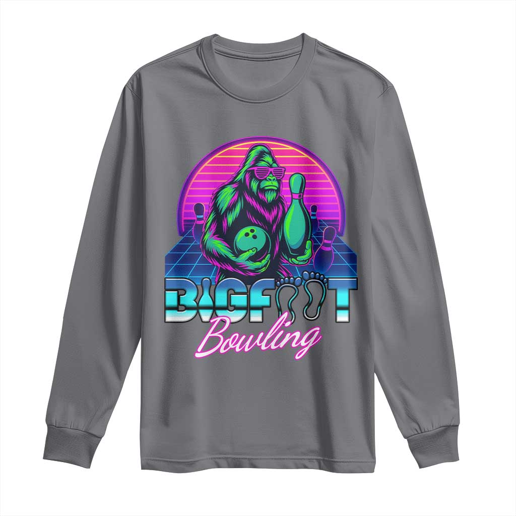Funny Bigfoot Bowling Vaporwave Gift Long Sleeve Shirt - Wonder Print Shop