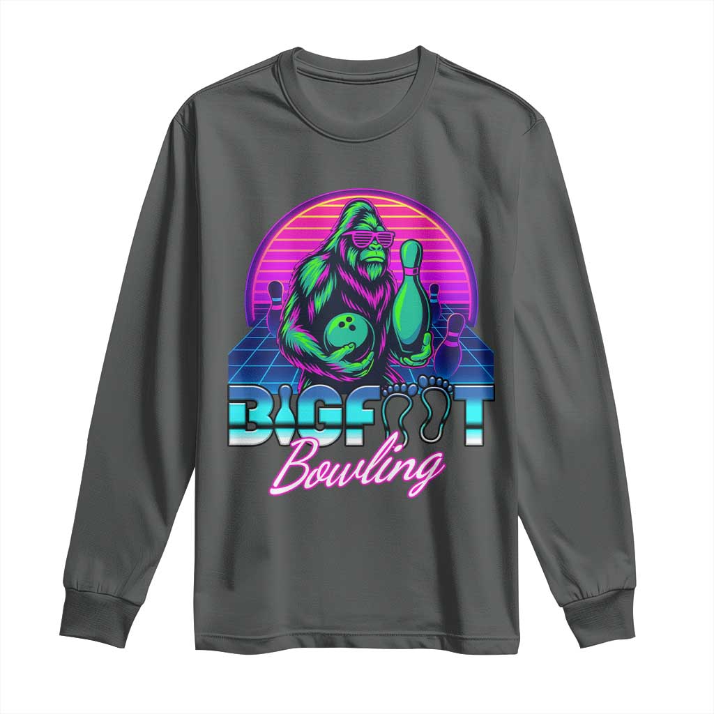 Funny Bigfoot Bowling Vaporwave Gift Long Sleeve Shirt - Wonder Print Shop