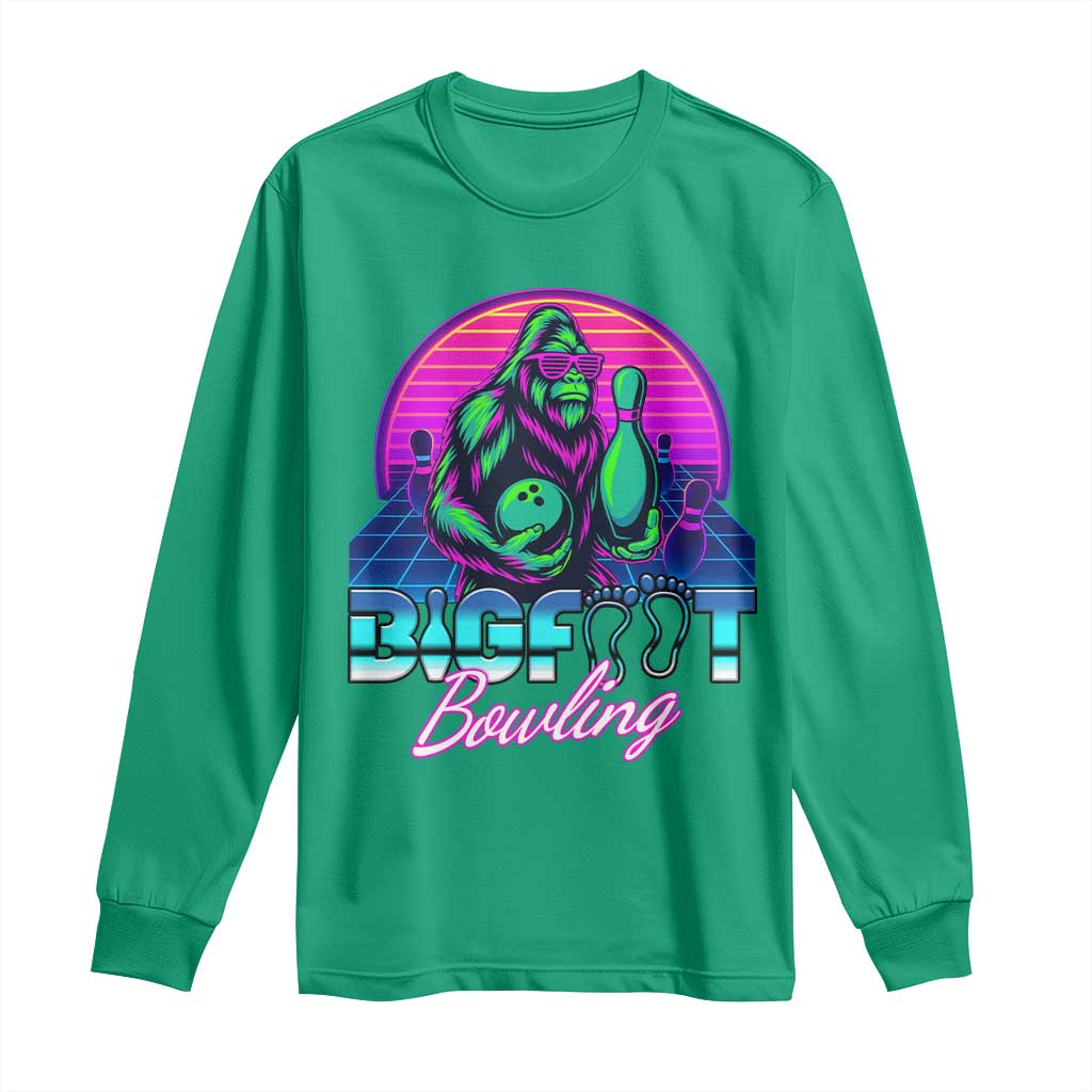Funny Bigfoot Bowling Vaporwave Gift Long Sleeve Shirt - Wonder Print Shop