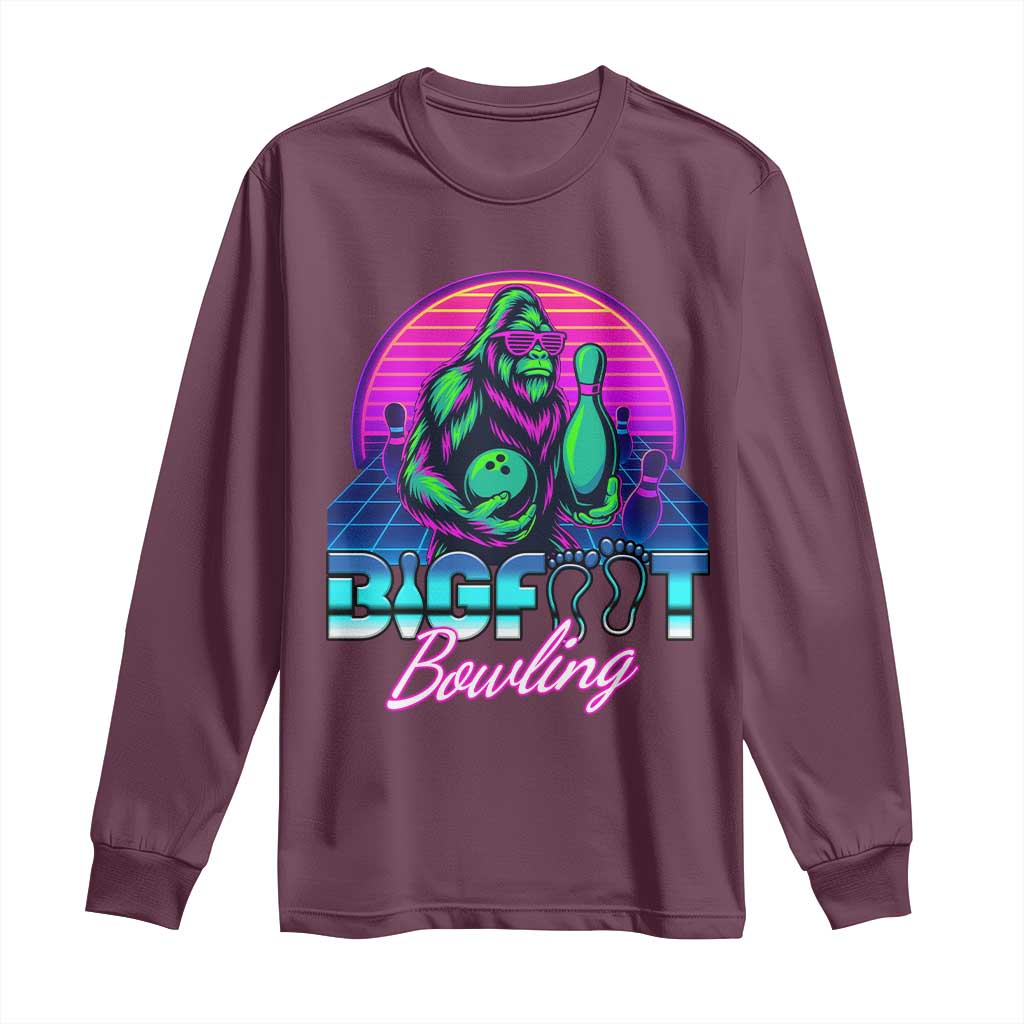 Funny Bigfoot Bowling Vaporwave Gift Long Sleeve Shirt - Wonder Print Shop