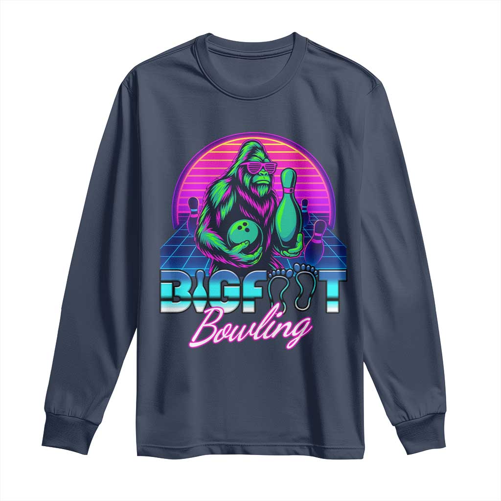 Funny Bigfoot Bowling Vaporwave Gift Long Sleeve Shirt - Wonder Print Shop