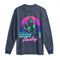 Funny Bigfoot Bowling Vaporwave Gift Long Sleeve Shirt - Wonder Print Shop
