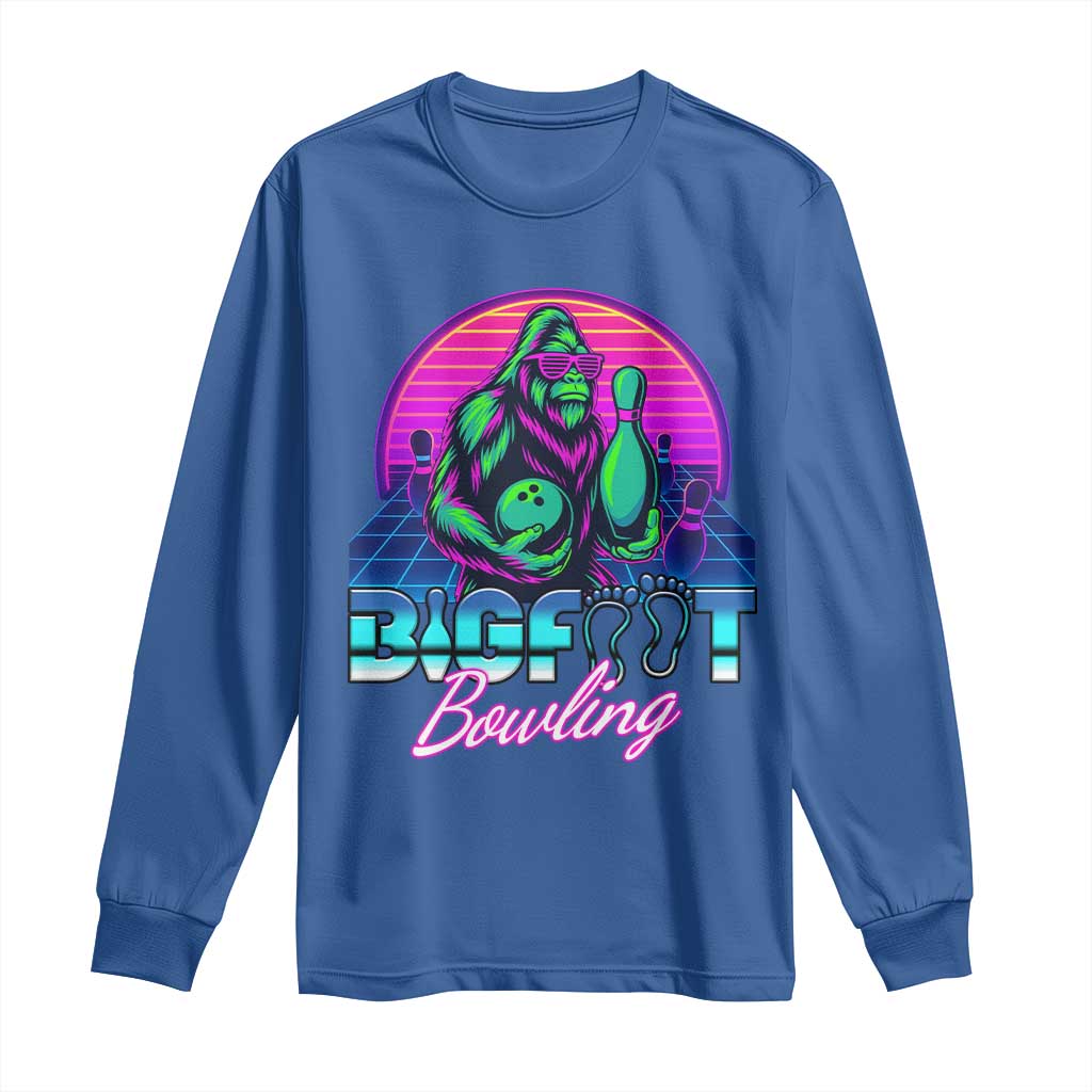 Funny Bigfoot Bowling Vaporwave Gift Long Sleeve Shirt - Wonder Print Shop