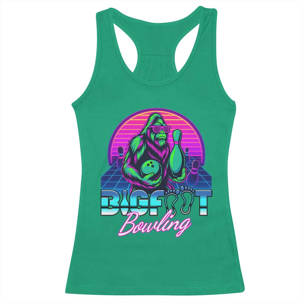 Funny Bigfoot Bowling Vaporwave Gift Racerback Tank Top - Wonder Print Shop