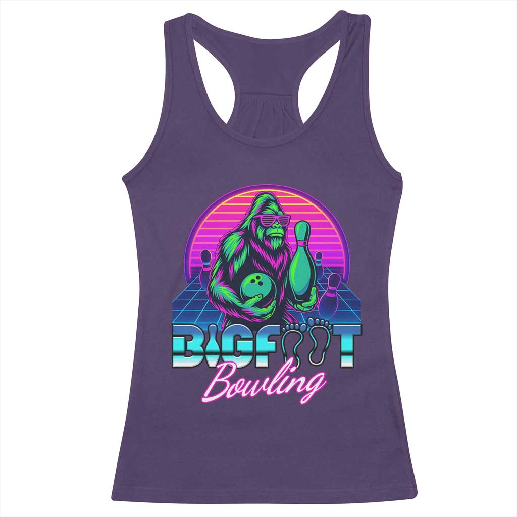 Funny Bigfoot Bowling Vaporwave Gift Racerback Tank Top - Wonder Print Shop