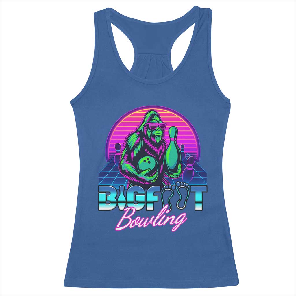 Funny Bigfoot Bowling Vaporwave Gift Racerback Tank Top - Wonder Print Shop