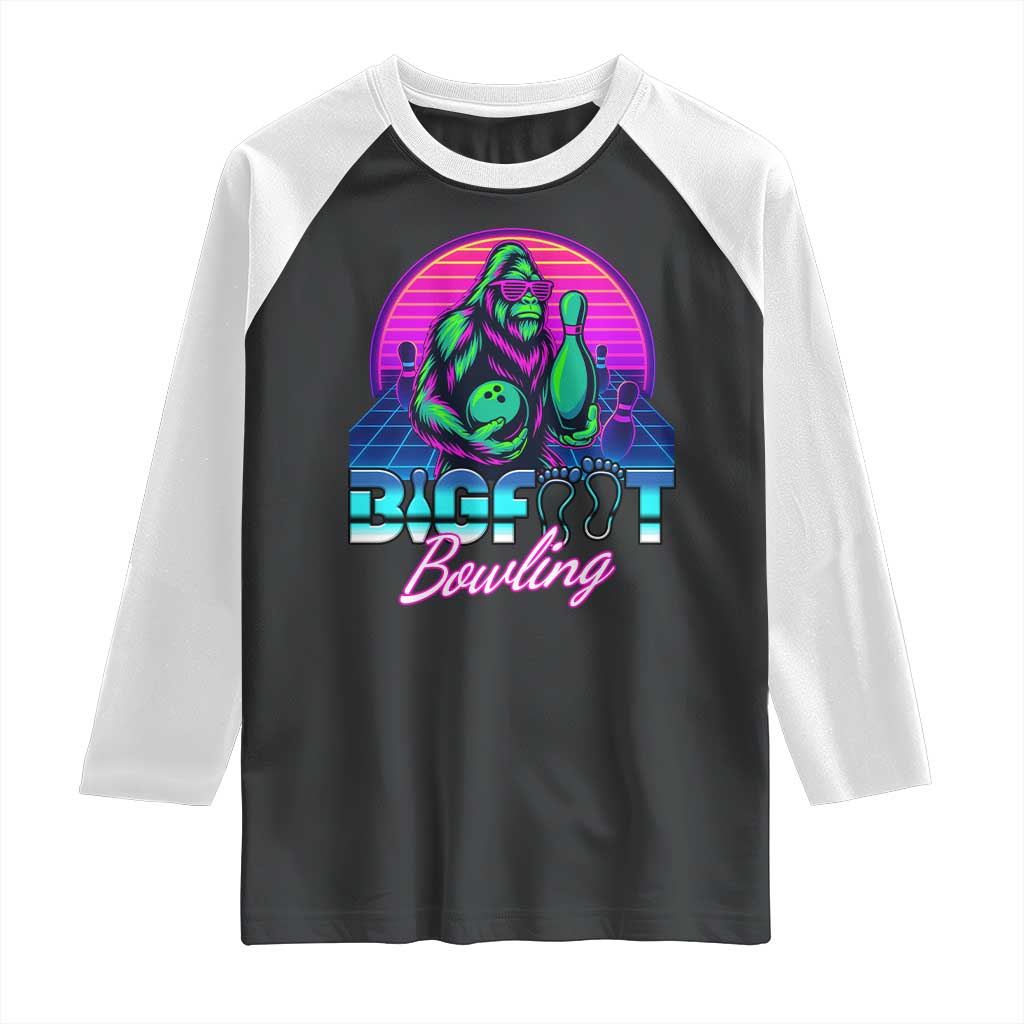 Funny Bigfoot Bowling Vaporwave Gift Raglan Shirt - Wonder Print Shop