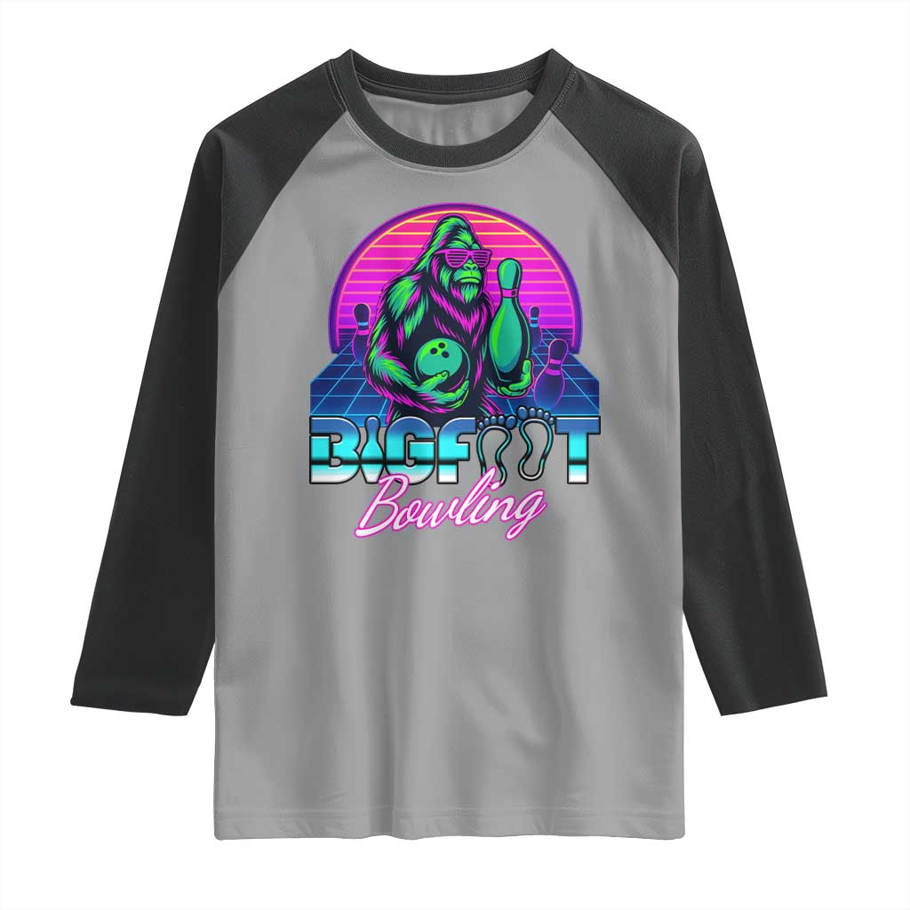 Funny Bigfoot Bowling Vaporwave Gift Raglan Shirt - Wonder Print Shop