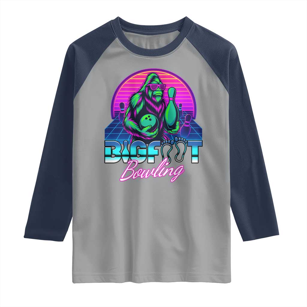 Funny Bigfoot Bowling Vaporwave Gift Raglan Shirt - Wonder Print Shop
