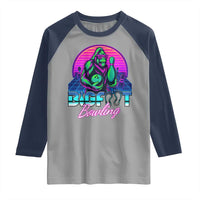 Funny Bigfoot Bowling Vaporwave Gift Raglan Shirt - Wonder Print Shop