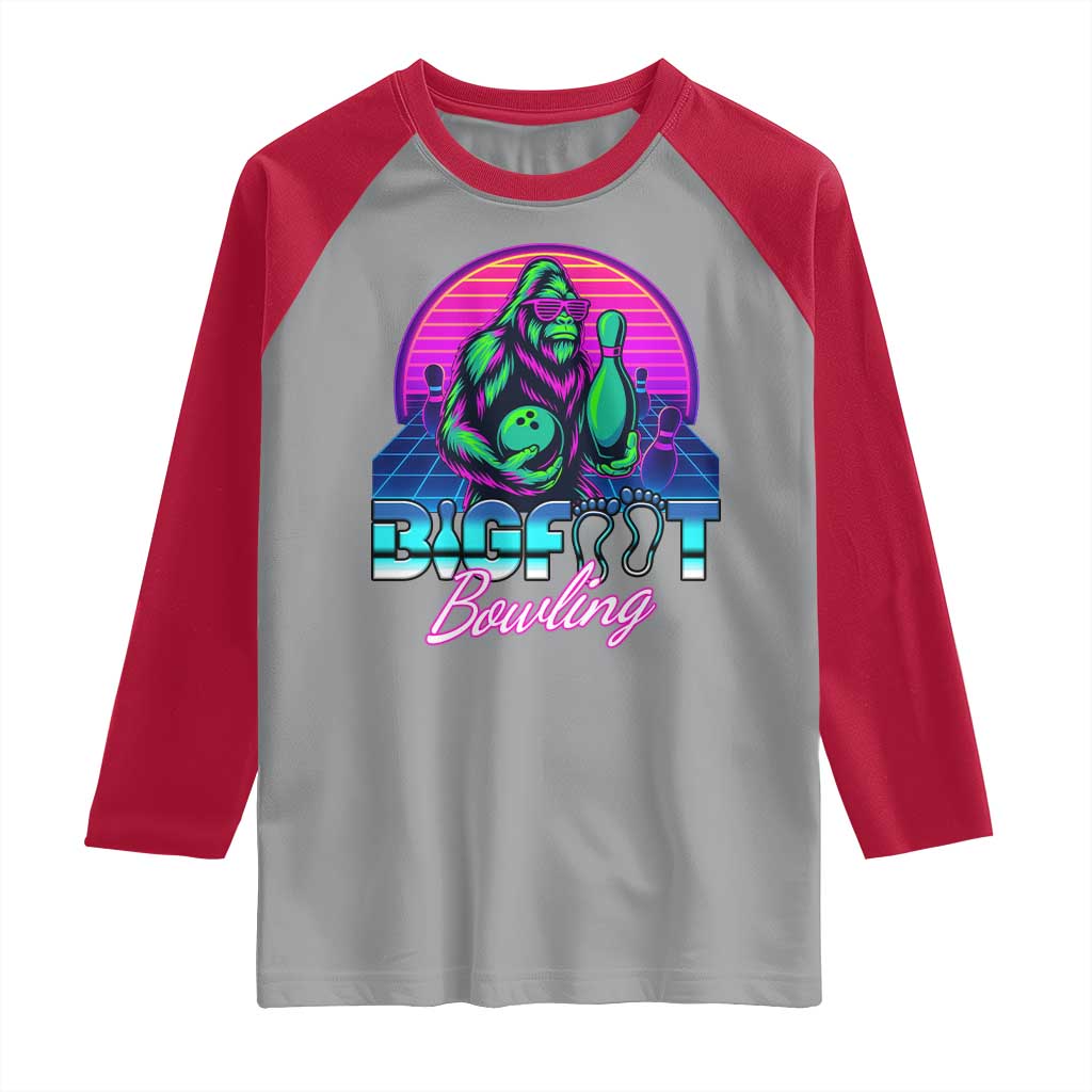 Funny Bigfoot Bowling Vaporwave Gift Raglan Shirt - Wonder Print Shop