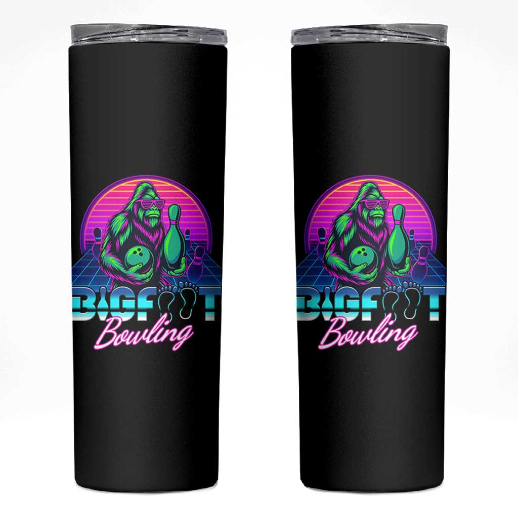 Funny Bigfoot Bowling Vaporwave Gift Skinny Tumbler - Wonder Print Shop