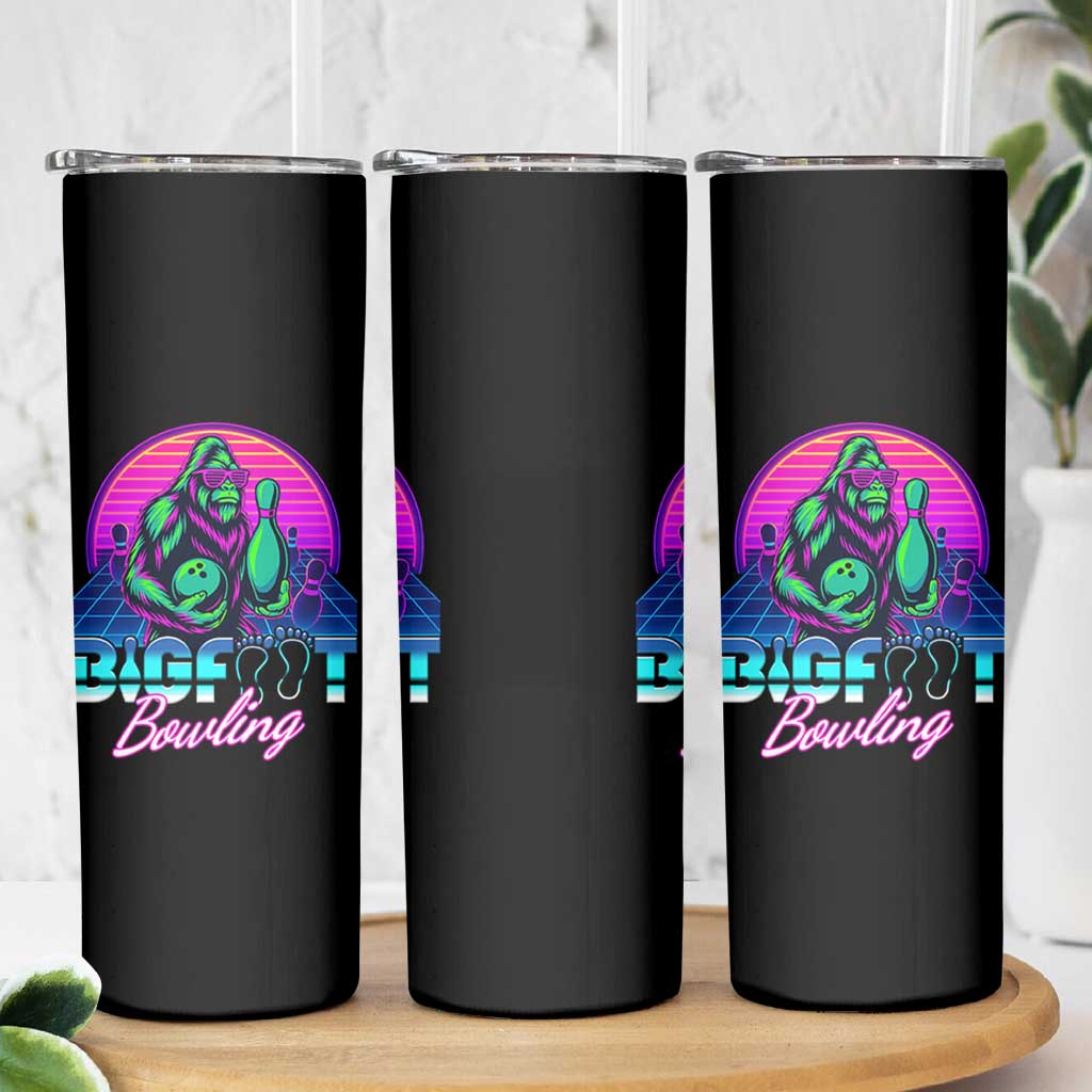 Funny Bigfoot Bowling Vaporwave Gift Skinny Tumbler - Wonder Print Shop