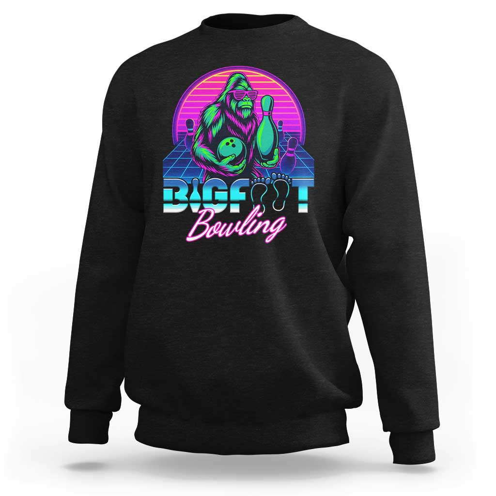 Funny Bigfoot Bowling Vaporwave Gift Sweatshirt - Wonder Print Shop