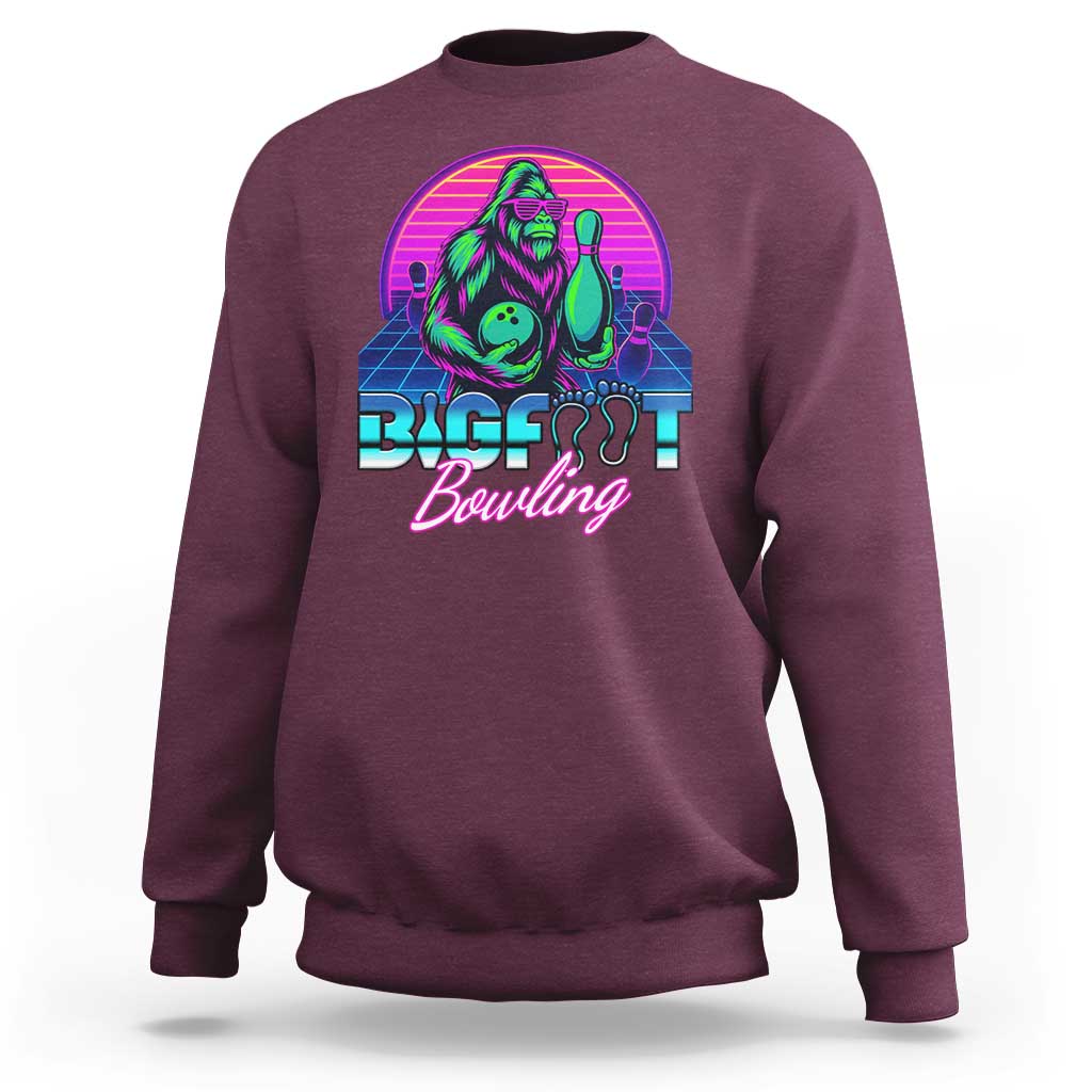 Funny Bigfoot Bowling Vaporwave Gift Sweatshirt - Wonder Print Shop
