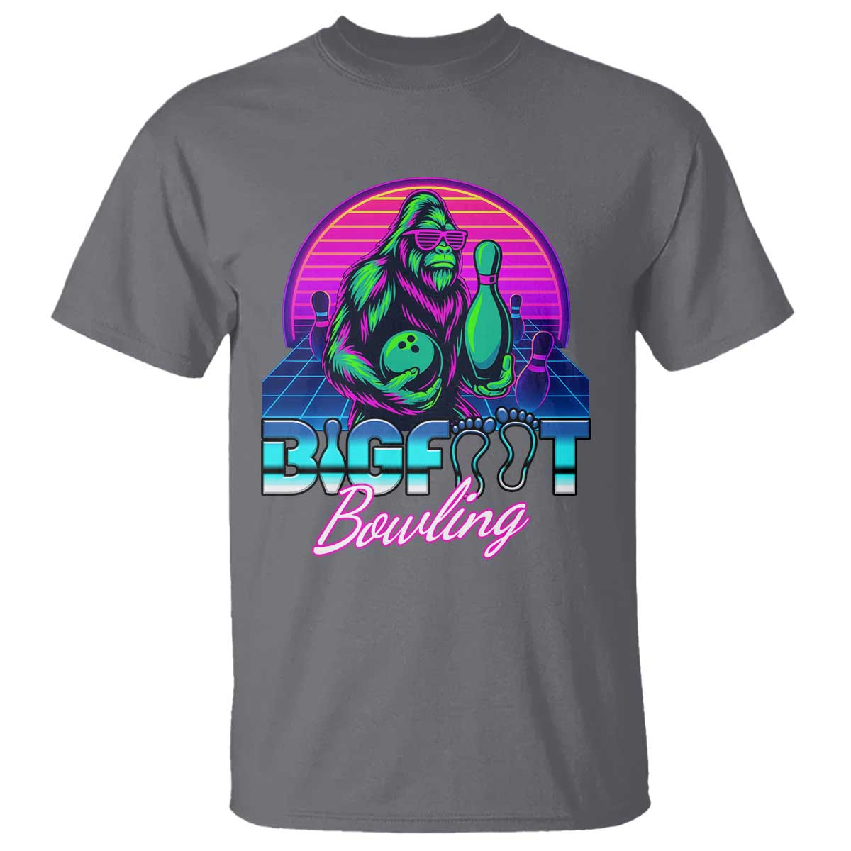 Funny Bigfoot Bowling Vaporwave Gift T Shirt - Wonder Print Shop