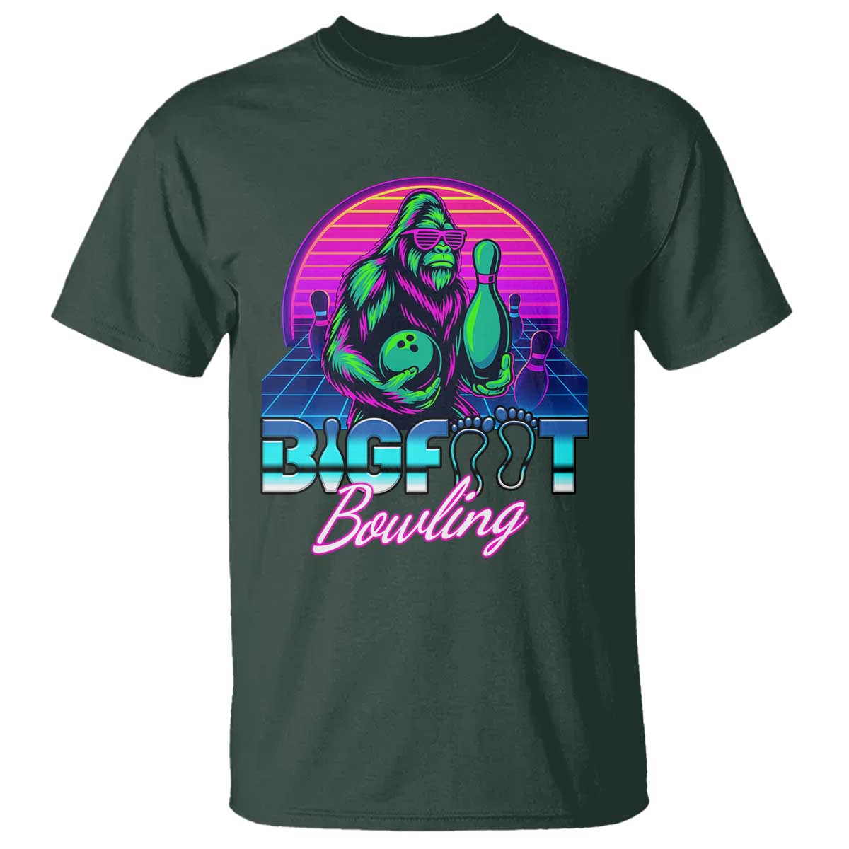 Funny Bigfoot Bowling Vaporwave Gift T Shirt - Wonder Print Shop