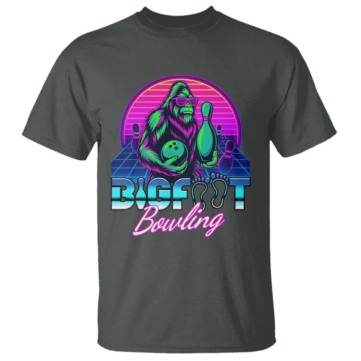 Funny Bigfoot Bowling Vaporwave Gift T Shirt - Wonder Print Shop