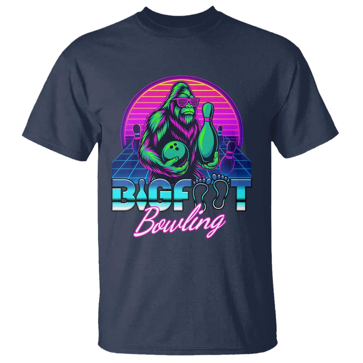 Funny Bigfoot Bowling Vaporwave Gift T Shirt - Wonder Print Shop