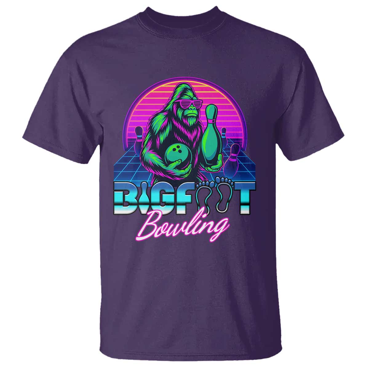 Funny Bigfoot Bowling Vaporwave Gift T Shirt - Wonder Print Shop