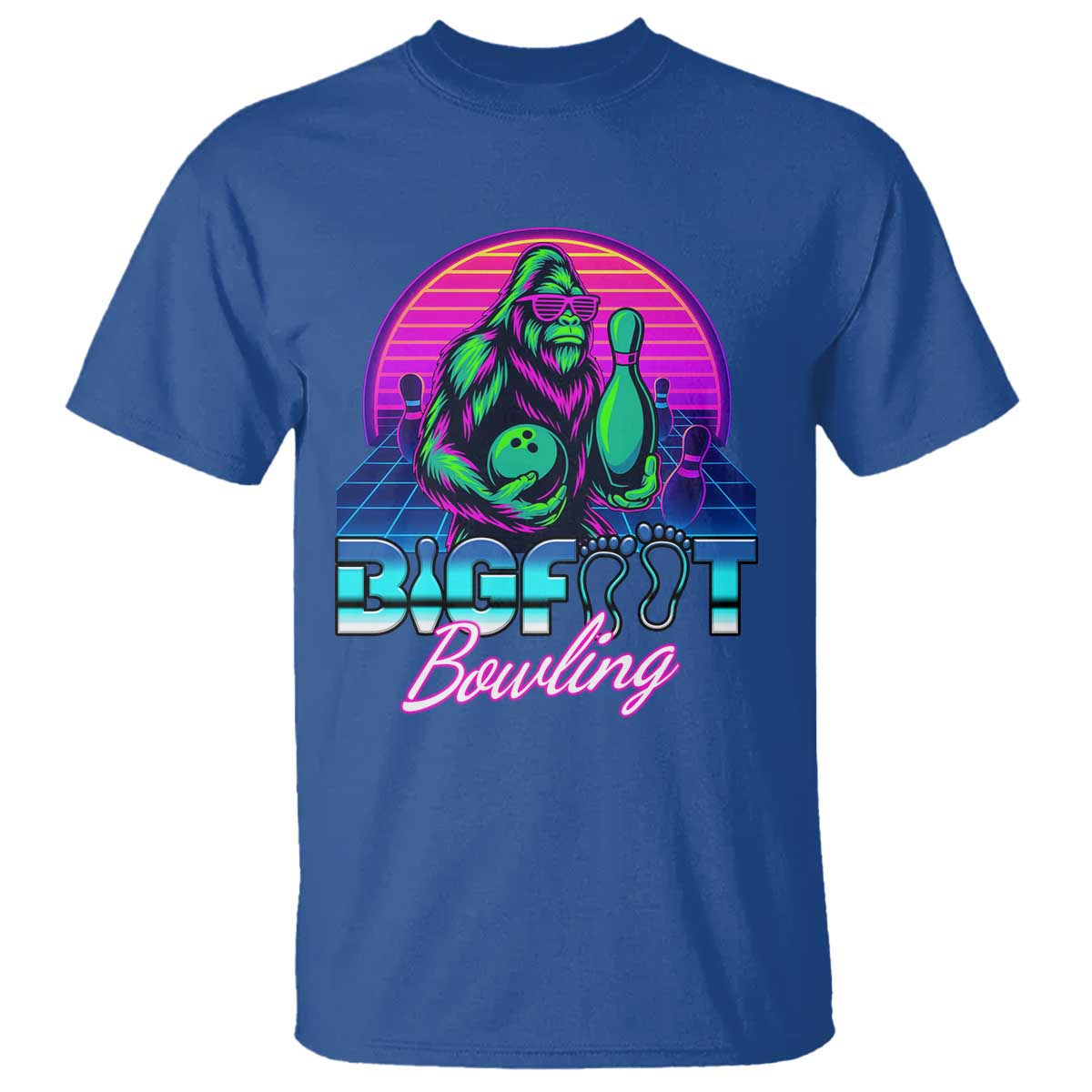 Funny Bigfoot Bowling Vaporwave Gift T Shirt - Wonder Print Shop
