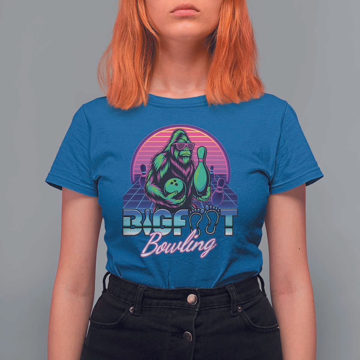 Funny Bigfoot Bowling Vaporwave Gift T Shirt For Women - Wonder Print Shop