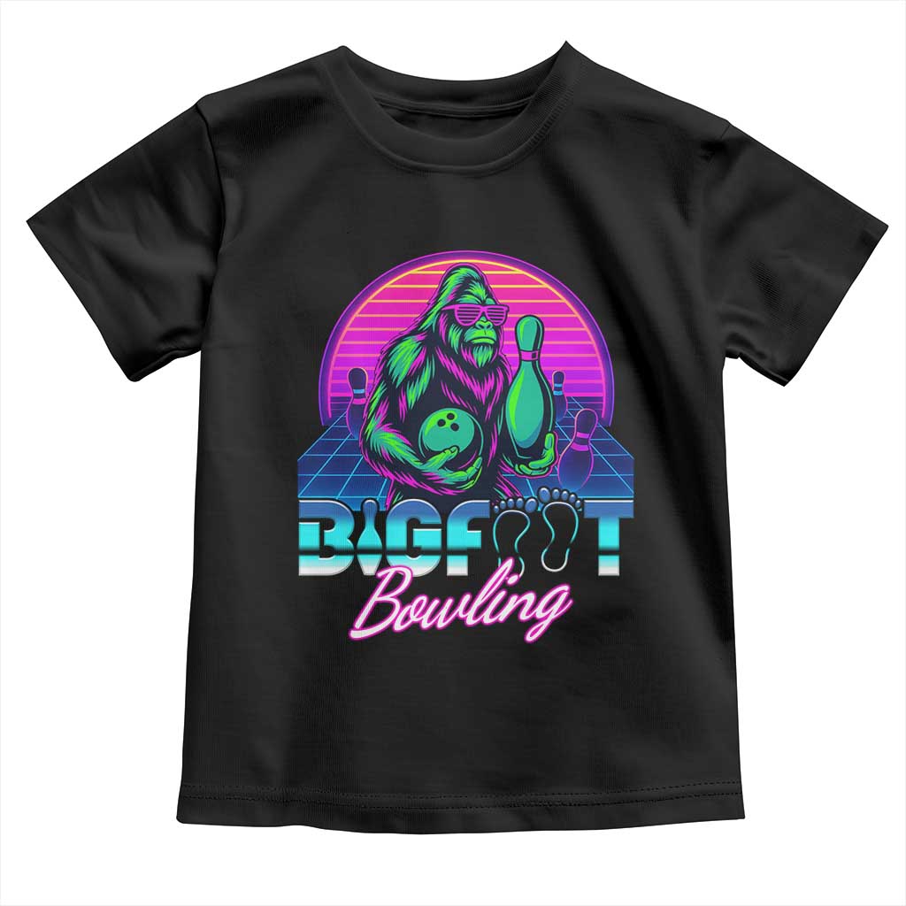 Funny Bigfoot Bowling Vaporwave Gift Toddler T Shirt - Wonder Print Shop