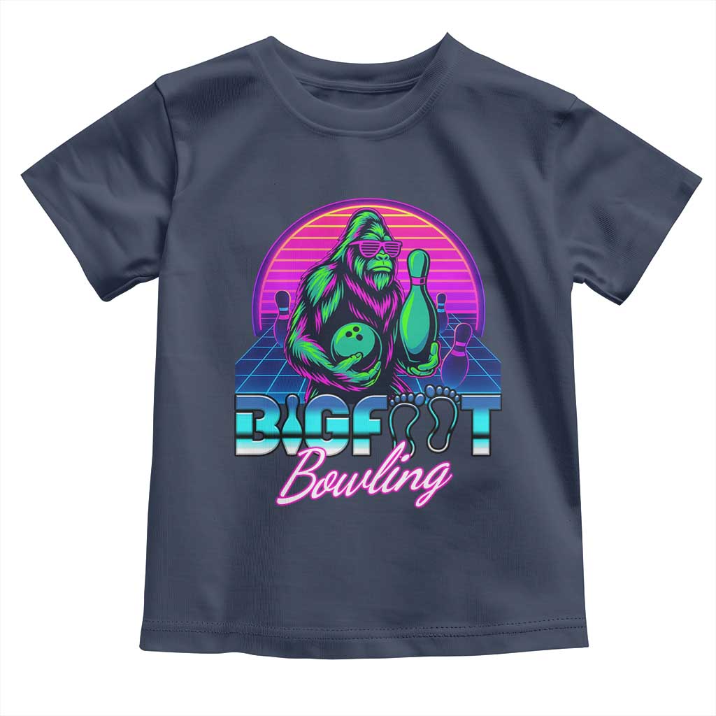 Funny Bigfoot Bowling Vaporwave Gift Toddler T Shirt - Wonder Print Shop