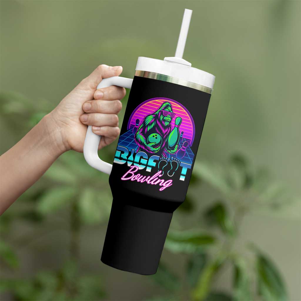 Funny Bigfoot Bowling Vaporwave Gift Tumbler With Handle - Wonder Print Shop
